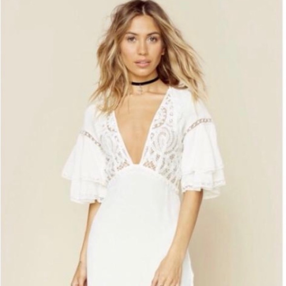 🍋 NWT For Love and Lemons Dress Mini Carmine Lace Trim Inset Flounce White Sz M - Picture 3 of 9